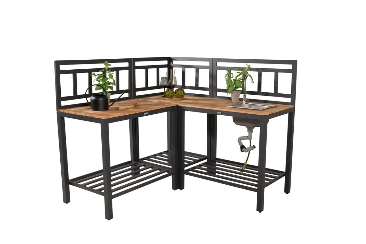 Ablagetisch Ellie – Outdoor-Küchenmodul mit Teakholz-Arbeitsfläche
