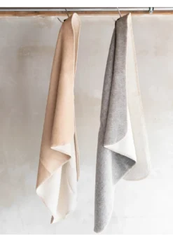 Babydecke aus reiner Alpakawolle - Beige & Grau - 95x75 cm
