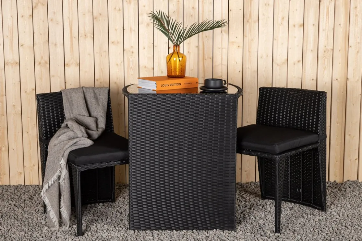 Balkonset Bob - in wahlweise schwarzem oder grauem Rattan