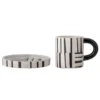 Becher-Set Evoa – Schwarz/Weiß Steingut mit Untertasse