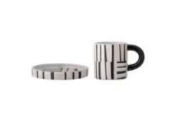 Becher-Set Evoa – Schwarz/Weiß Steingut mit Untertasse