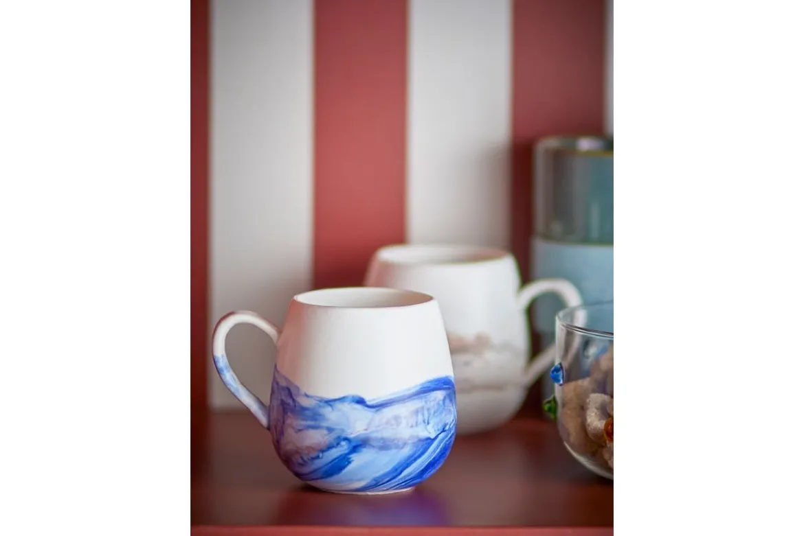 Becher-Set Fjordé – Blau- weiß Steingut (4-teilig)