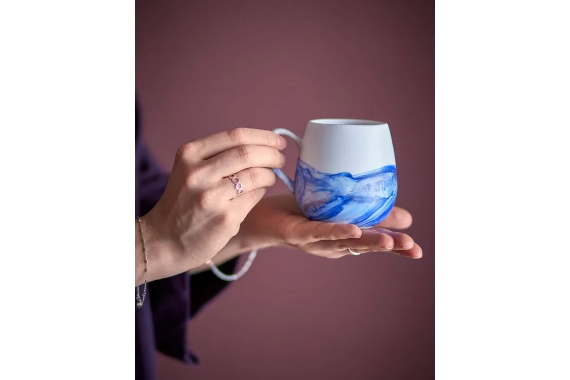 Becher-Set Fjordé – Blau- weiß Steingut (4-teilig)