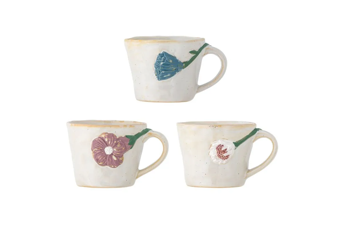 Becher-Set Kivon – Blumenmotiv Steingut (3-teilig)