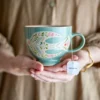 Becher-Set Lunelle – Handbemaltes Steingut mit floralen Motiven (4er-Set)