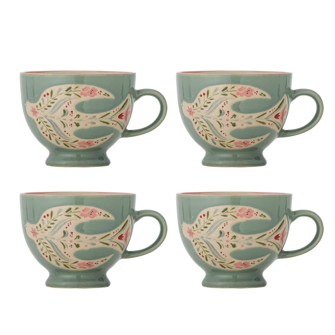 Becher-Set Lunelle – Handbemaltes Steingut mit floralen Motiven (4er-Set)