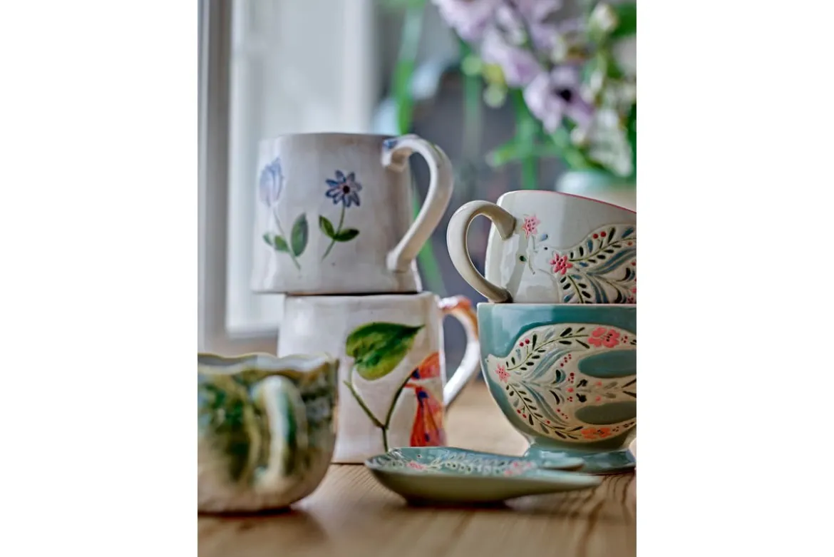 Becher-Set Lunelle – Handbemaltes Steingut mit floralen Motiven (4er-Set)