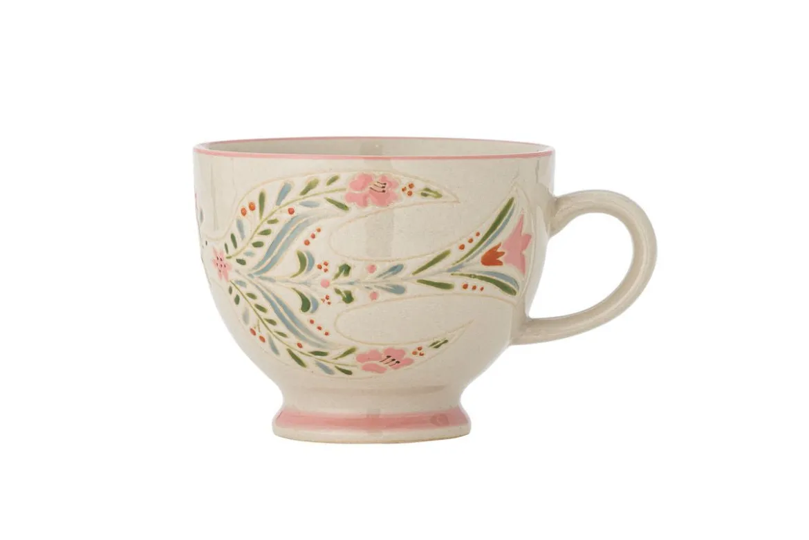 Becher-Set Lunelle – Handbemaltes Steingut mit floralen Motiven (4er-Set)