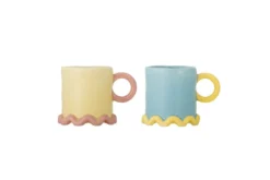 Becher-Set Marina – Handbemalte Farbakzente mit gewelltem Fuß (2er-Set)