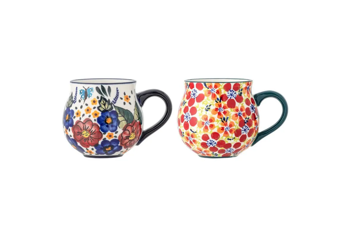 Becher-Set Naro – Blumenmotiv Steingut (2-teilig)