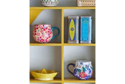 Becher-Set Naro – Blumenmotiv Steingut (2-teilig)