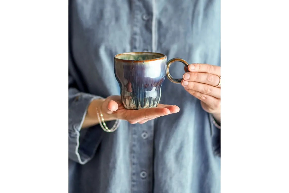 Becher-Set Ravéa – Blaues Steingut (4-teilig)