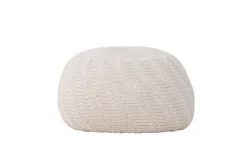 Beistellhocker Avio – Runder Hocker in Strickoptik Offwhite (Ø 45 cm)