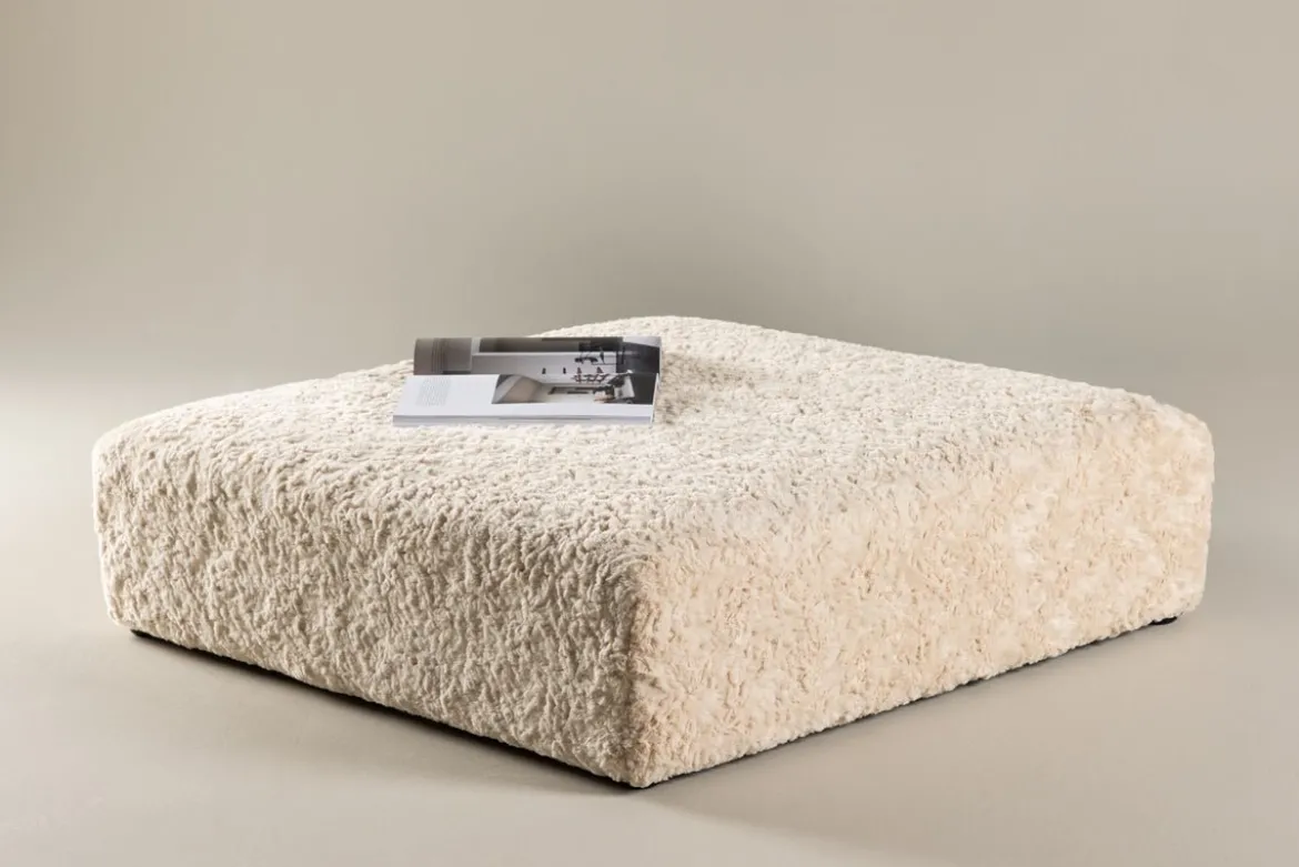 Beistellhocker Farrow – Quadratischer Hocker in Teddyoptik Beige