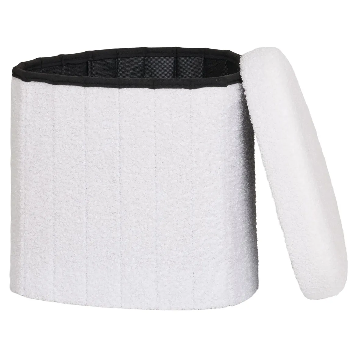 Beistellhocker Lumino Bouclé Weiß mit Stauraum