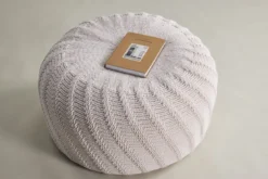 Beistellhocker Lunaro – Runder Hocker in Strickoptik Offwhite (Ø 60 cm)