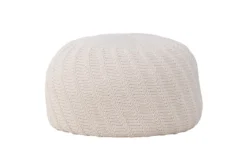 Beistellhocker Lunaro – Runder Hocker in Strickoptik Offwhite (Ø 60 cm)