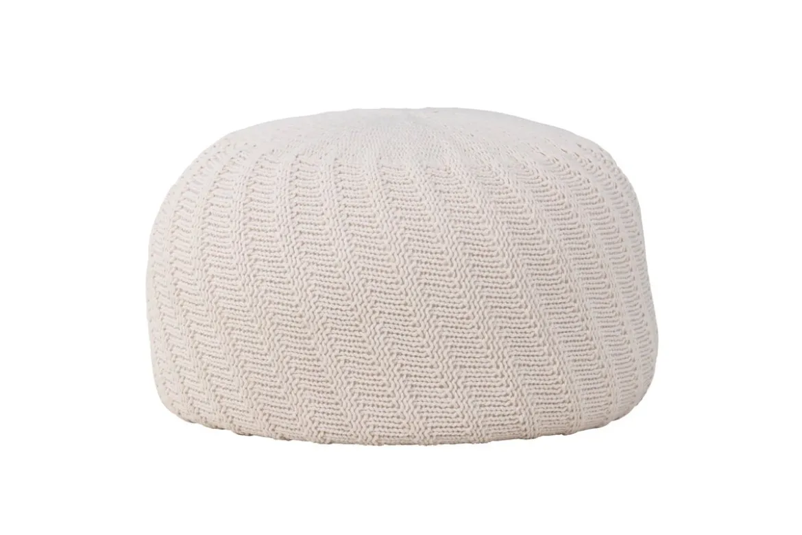 Beistellhocker Lunaro – Runder Hocker in Strickoptik Offwhite (Ø 60 cm)