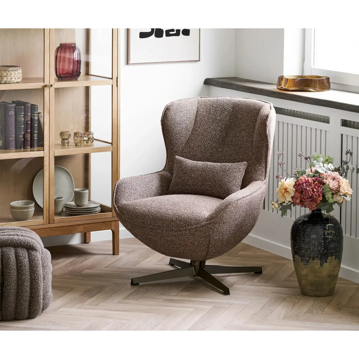 Beistellhocker Velmira – Runder Hocker in Knotenoptik Braun
