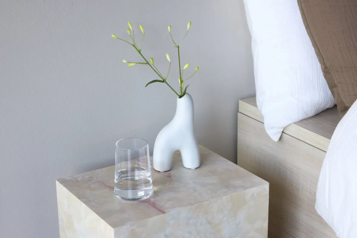 Beistelltisch Quadro – in Beige mit Steinoptik