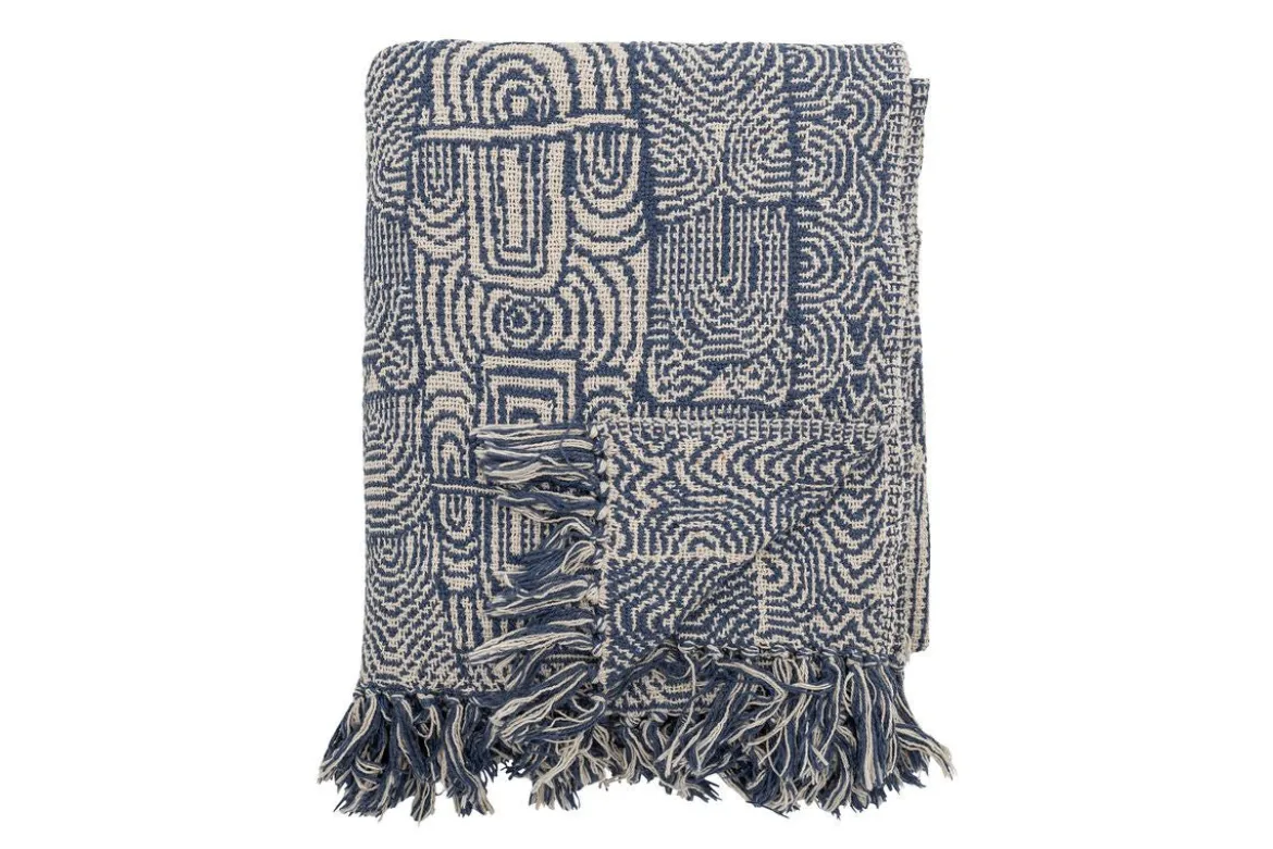 Überwurfdecke Hena - Blau, aus recycelter Baumwolle