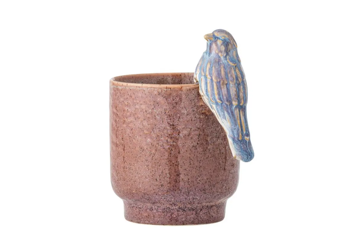 Blumentopf Birdy - Steingut handbemalt mit dekorativem Vogel