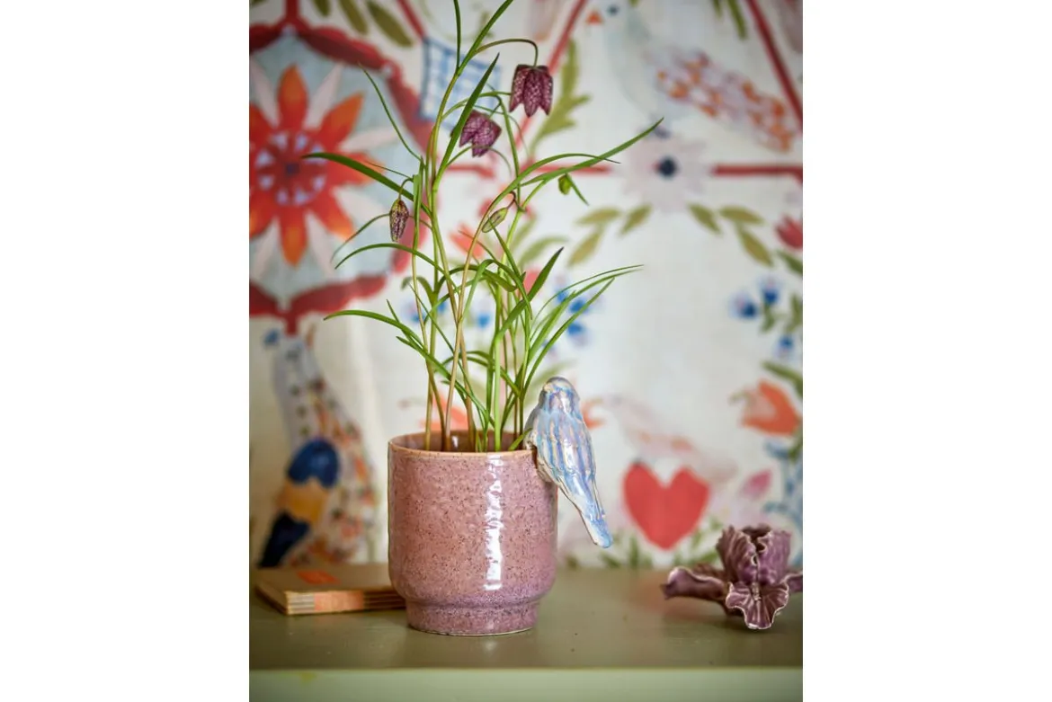 Blumentopf Birdy - Steingut handbemalt mit dekorativem Vogel