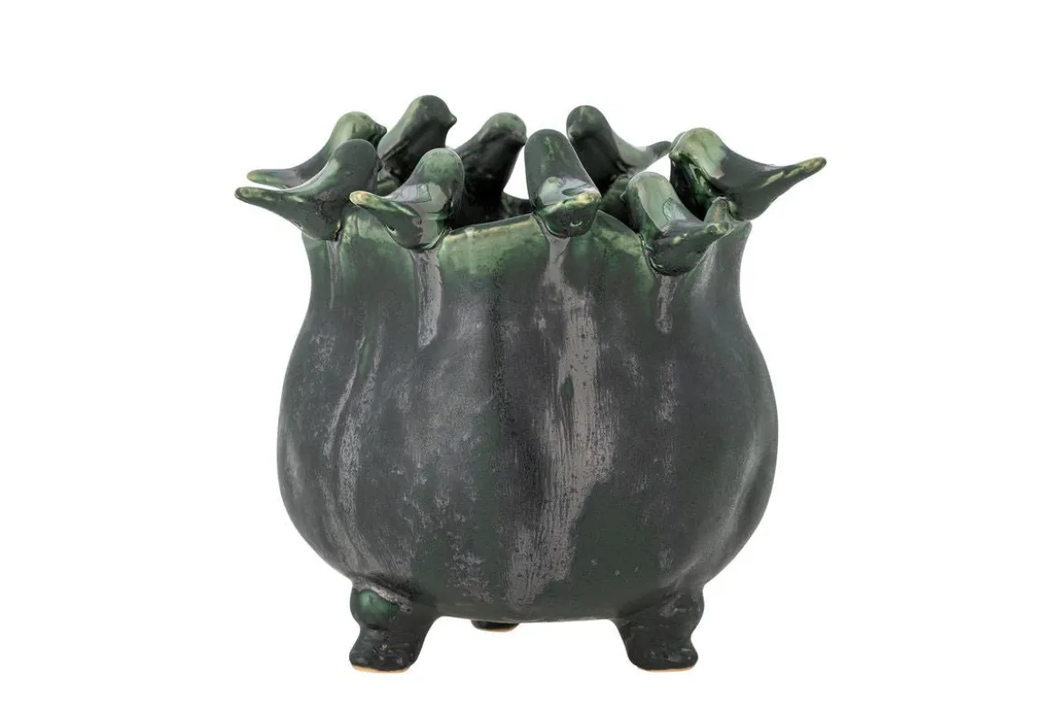 Blumentopf Fiora – Steingut mit verspielten Vogeldetails