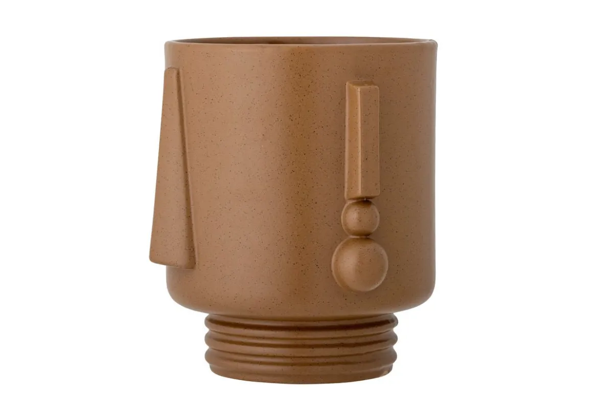 Blumentopf Kairo – Steingutdesign mit Gesichtsdetail in Braun