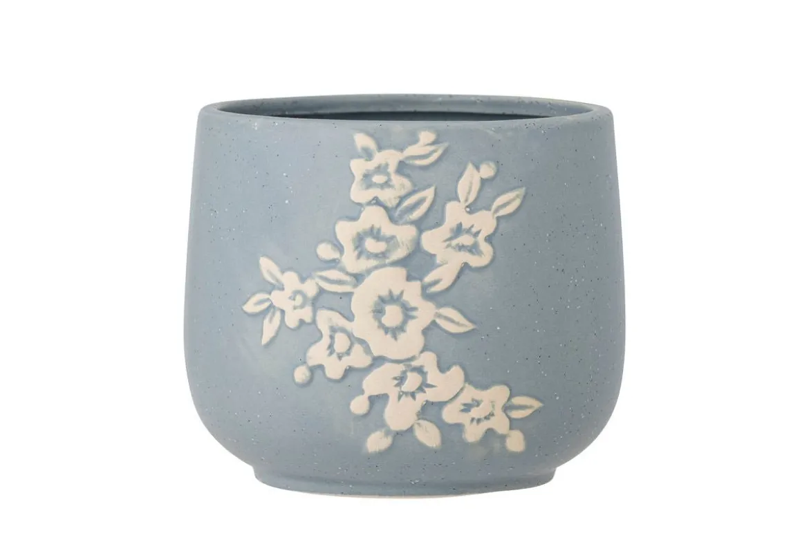 Blumentopf Livia – Handdekoriertes Blütenmotiv in Blau