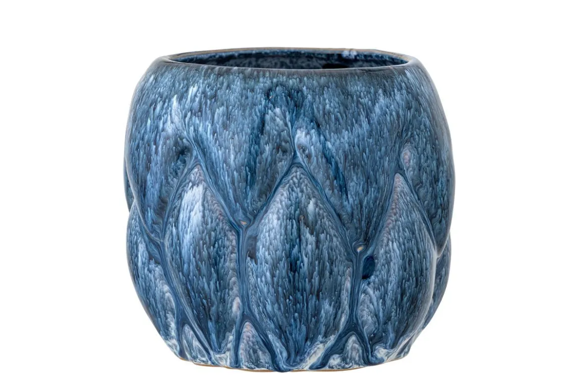 Blumentopf Mareva – Reaktive Glasur in tiefem Blau