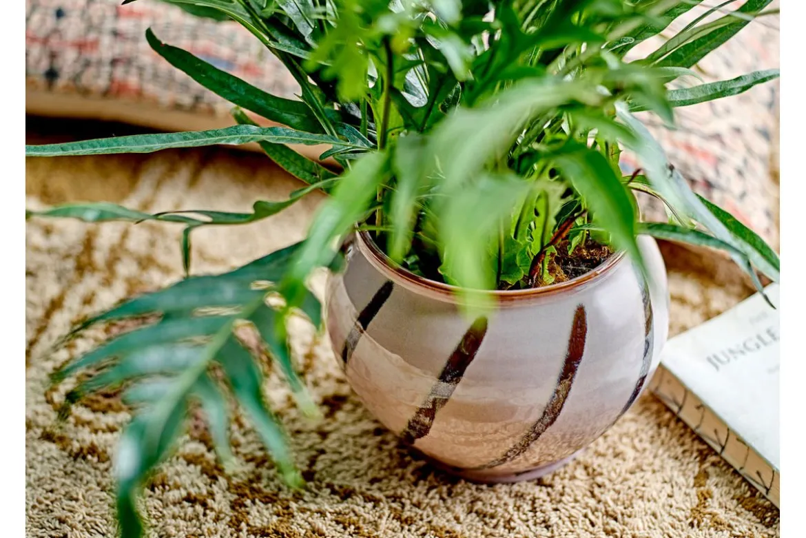 Blumentopf Rosystripe – glasiertes Steingut