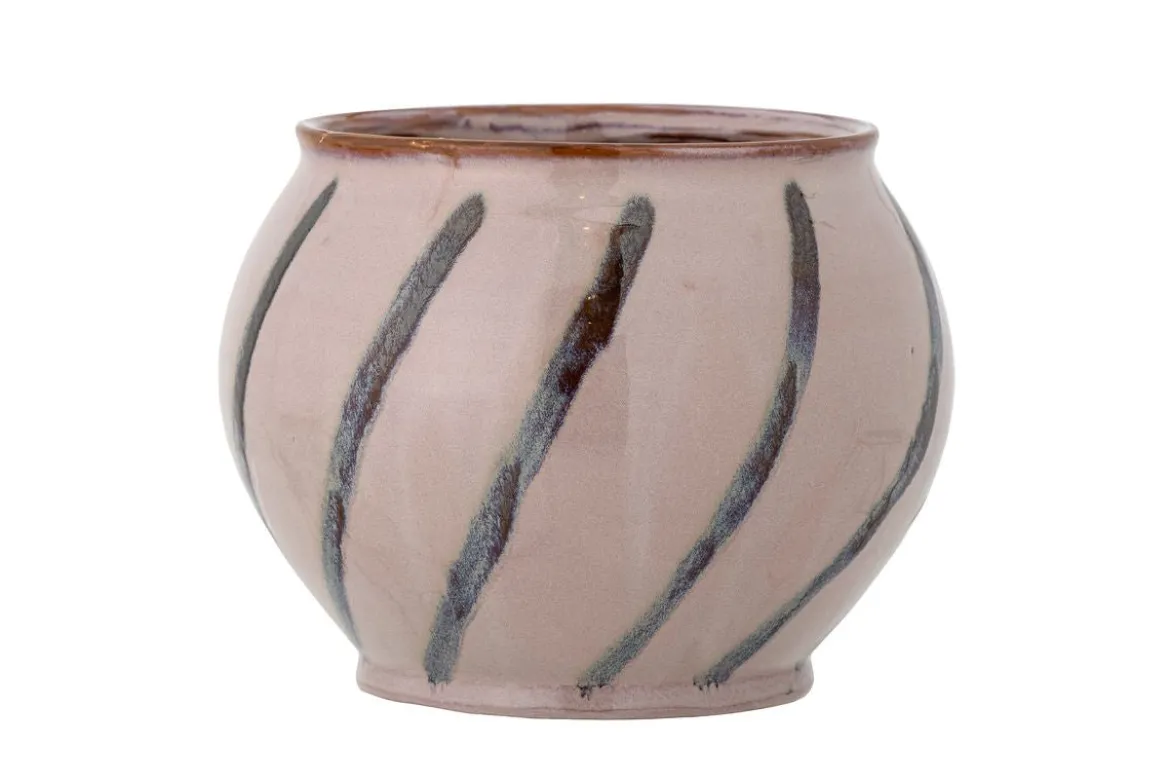 Blumentopf Rosystripe – glasiertes Steingut