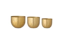 Blumentopf-Set Carmen – Blattrelief in warmer Messingoptik (3er-Set)