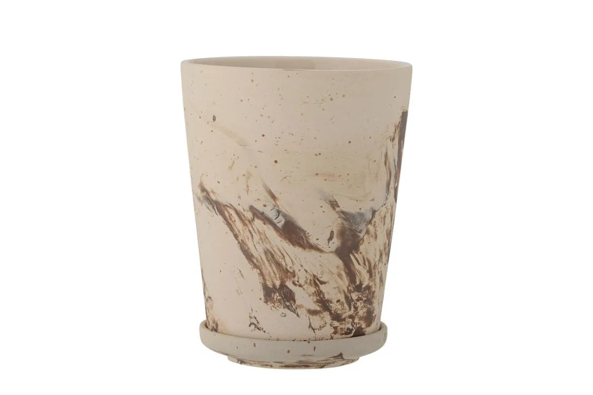 Blumentopf Siena – Aquarellglasur in warmem Braun mit Untertasse