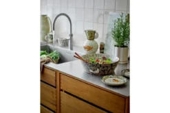 Blumentopf „Velora“ mit Unterteller – Graues Steingut