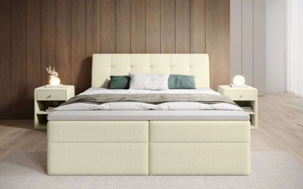 Boxspringbett Amalia Bouclé mit Stauraum