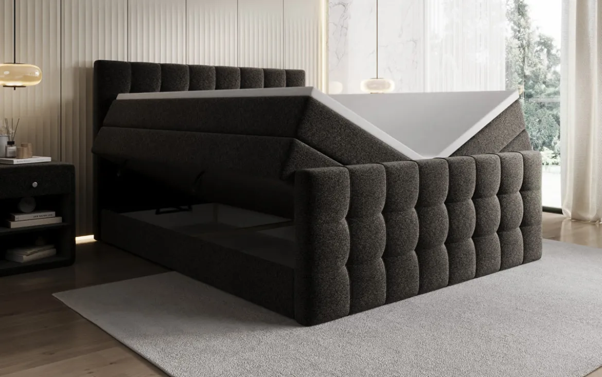 Boxspringbett Ascot in Strukturstoff mit Stauraum
