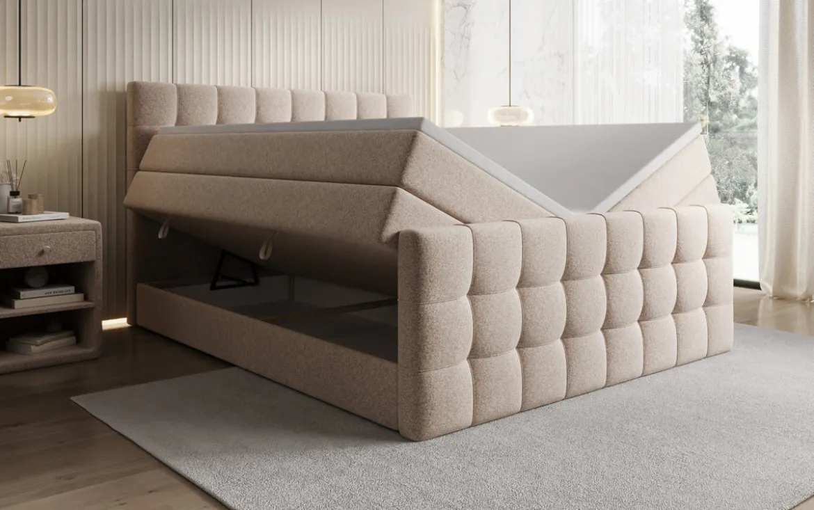 Boxspringbett Ascot in Strukturstoff mit Stauraum