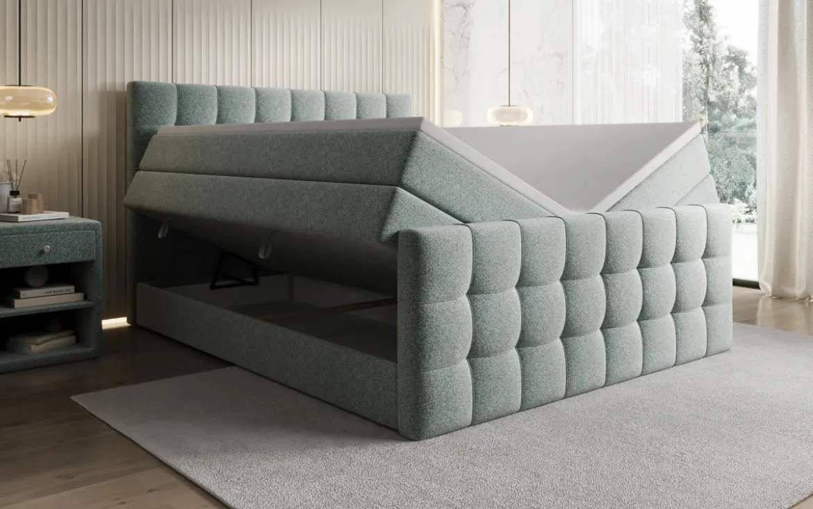 Boxspringbett Ascot in Strukturstoff mit Stauraum