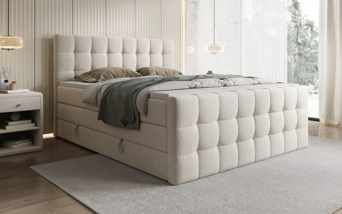 Boxspringbett Ascot in Strukturstoff mit Stauraum