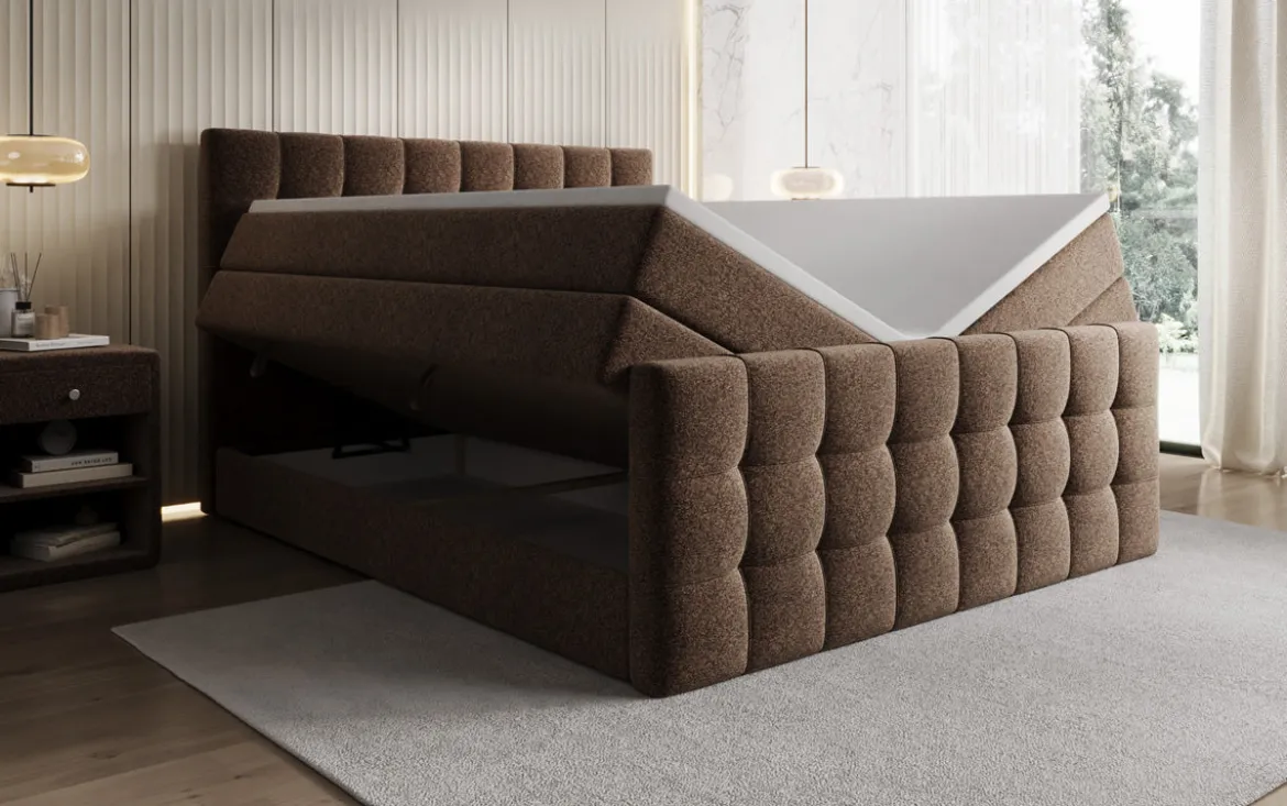 Boxspringbett Ascot in Strukturstoff mit Stauraum