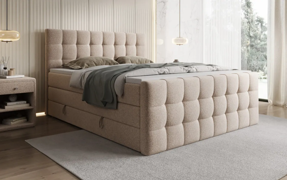 Boxspringbett Ascot in Strukturstoff mit Stauraum