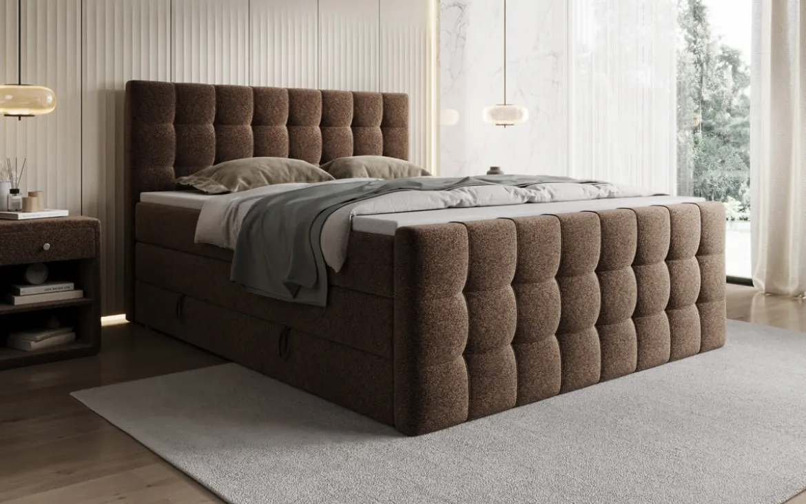 Boxspringbett Ascot in Strukturstoff mit Stauraum