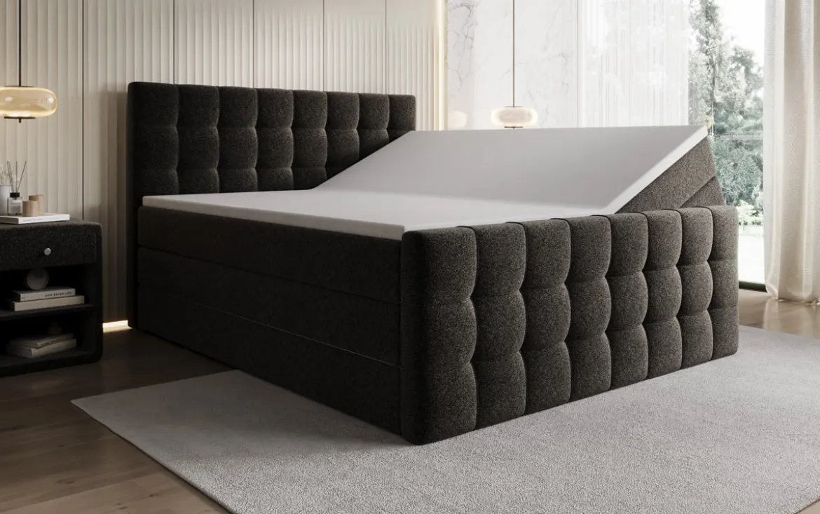 Boxspringbett Ascot in Strukturstoff mit Stauraum