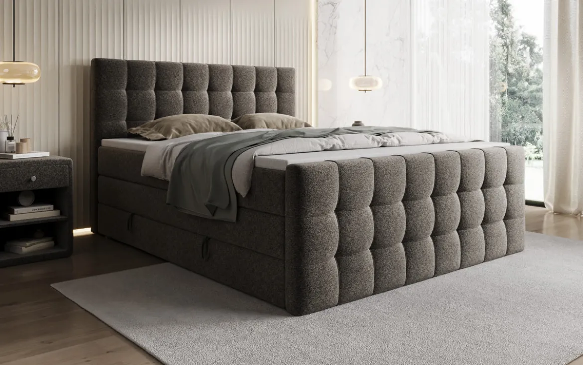 Boxspringbett Ascot in Strukturstoff mit Stauraum