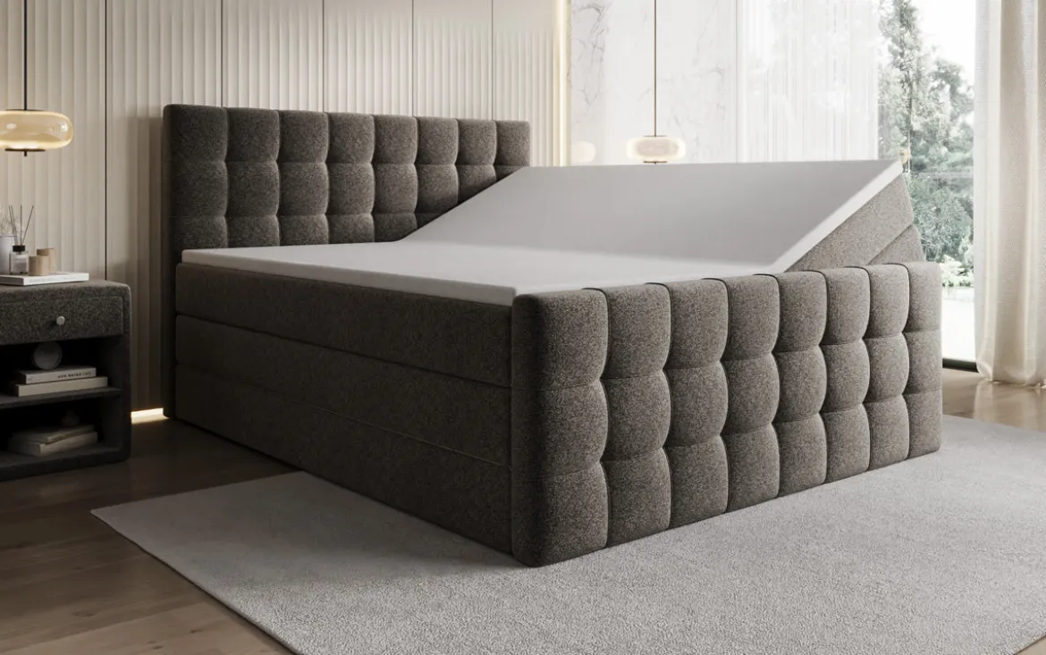 Boxspringbett Ascot in Strukturstoff mit Stauraum