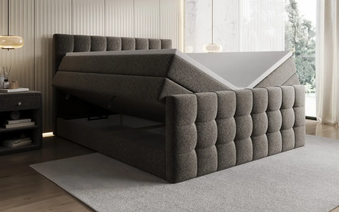 Boxspringbett Ascot in Strukturstoff mit Stauraum