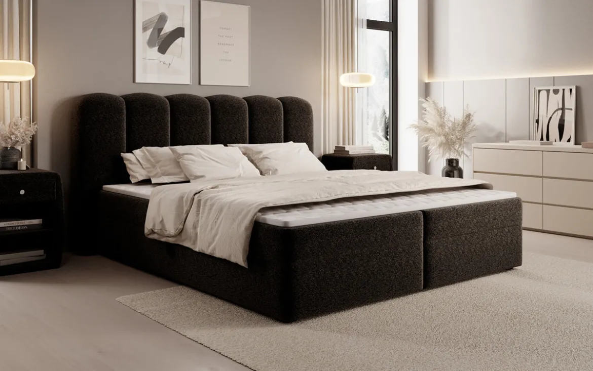 Boxspringbett Bologna in Strukturstoff mit Stauraum