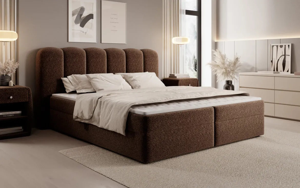 Boxspringbett Bologna in Strukturstoff mit Stauraum